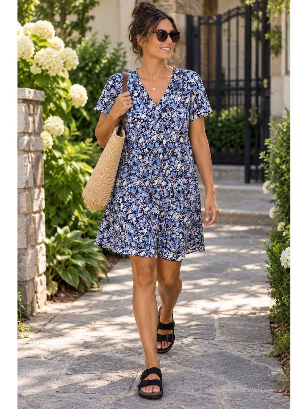 Prettygarden Women's Blue Floral Dress Large